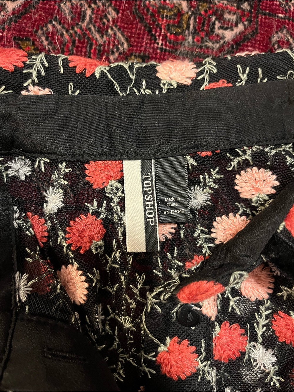 Mesh Floral Embroidered Button-Up - Picture 3 of 3